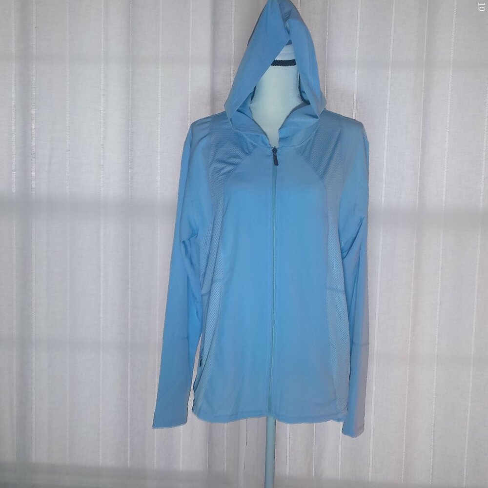 O to S Long Sleeve Hooded Zip-Up Light Blue Jacket with Pockets 2XL